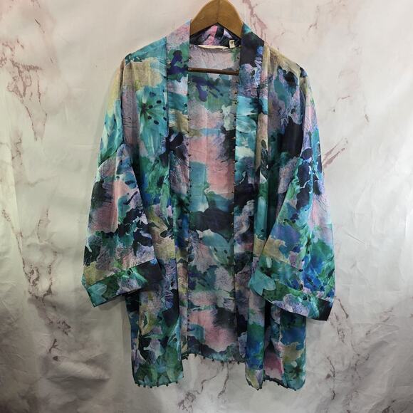 Soft Surroundings Sweaters - Soft Surroundings Kimono Womens Floral Wrap Tie Topper Cover Watercolor
